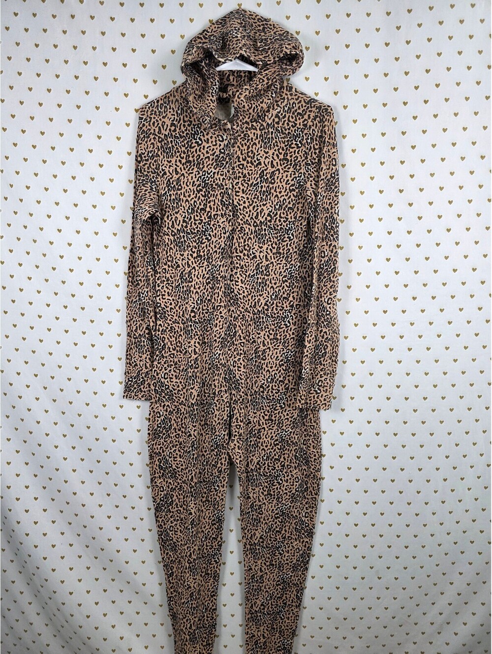 Victoria's Secret PINK Leopard Thermal Cat Ear Hooded Onesie Pajama L